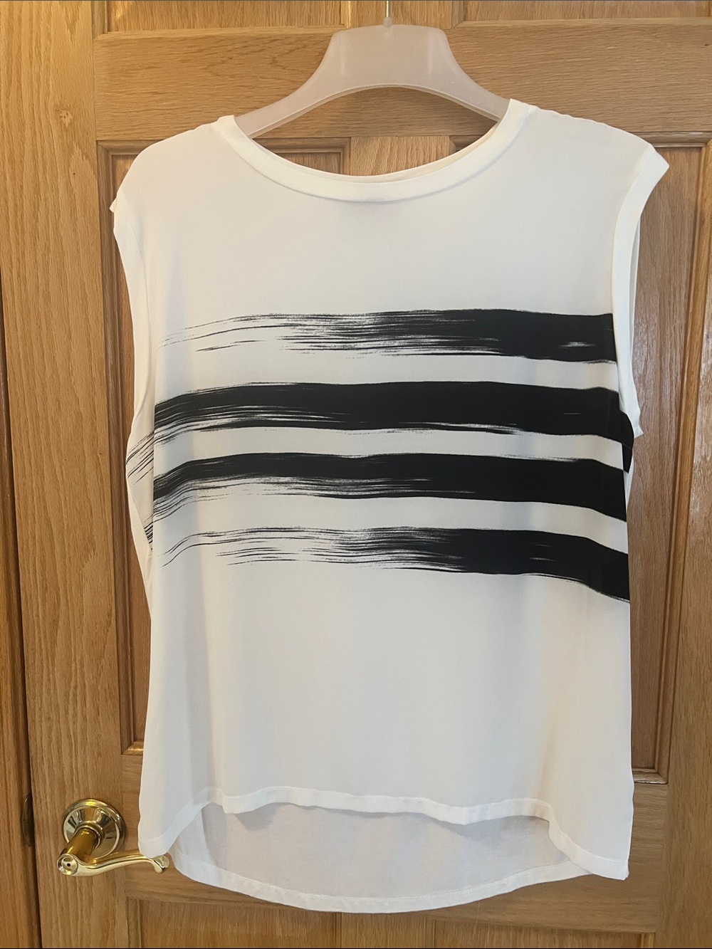 Metaphor White Sleeveless Tank with Black Brushstroke Stripes
